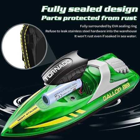 15+ MPH RC Boat LED Lights Fast RC Boat Toys Pool Lake Remote Control Speed Boat Carousel 1