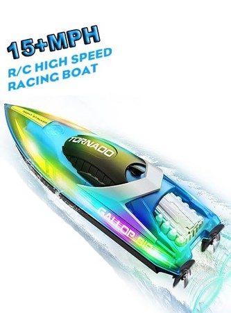 15+ MPH RC Boat LED Lights Fast RC Boat Toys Pool Lake Remote Control Speed Boat Carousel 8