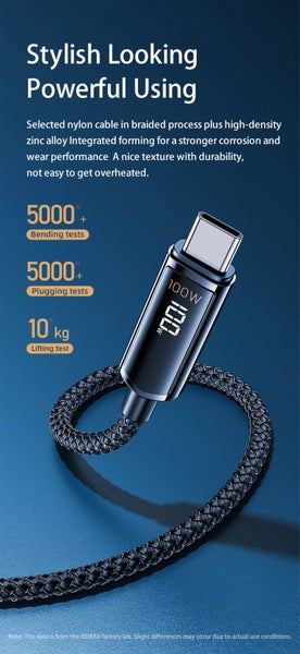 100W USB-C to USB-C Fast Charging Cable with Digital Display for Samsung iPhone64142088574082112
