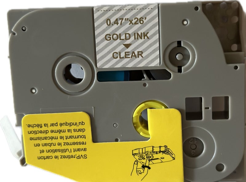 Compitable Brother P touch Laminated 12mm x 8m Tape Tze-134 Tze134 Gold on Clear Carousel 2