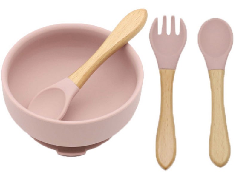 Silicone Suction Bowl with Spoon Fork Pink Carousel 2