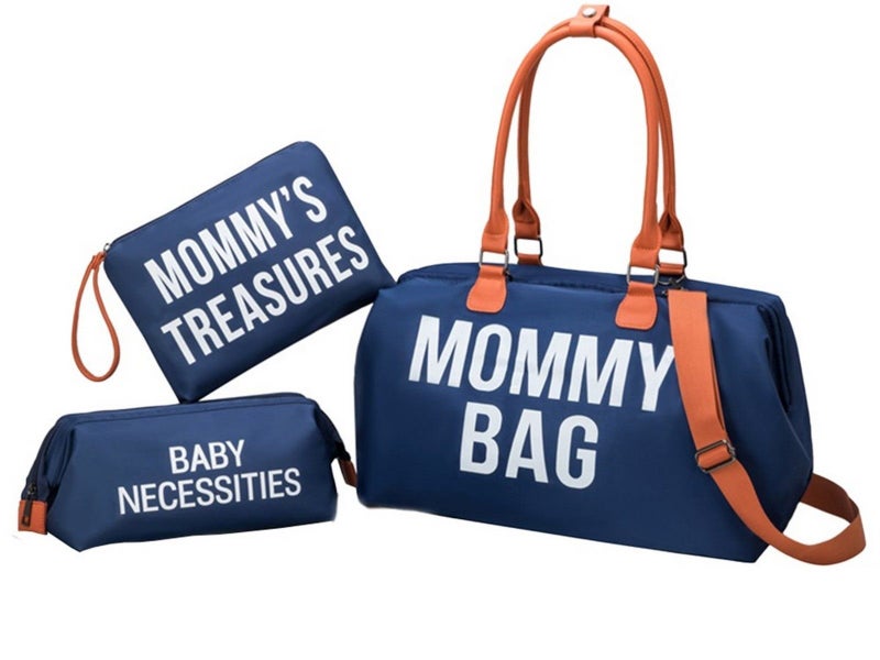 Set of 3Pcs Large Capacity Diaper Tote Bag Mommy Bag with Shoulder Strap Blue Carousel 1