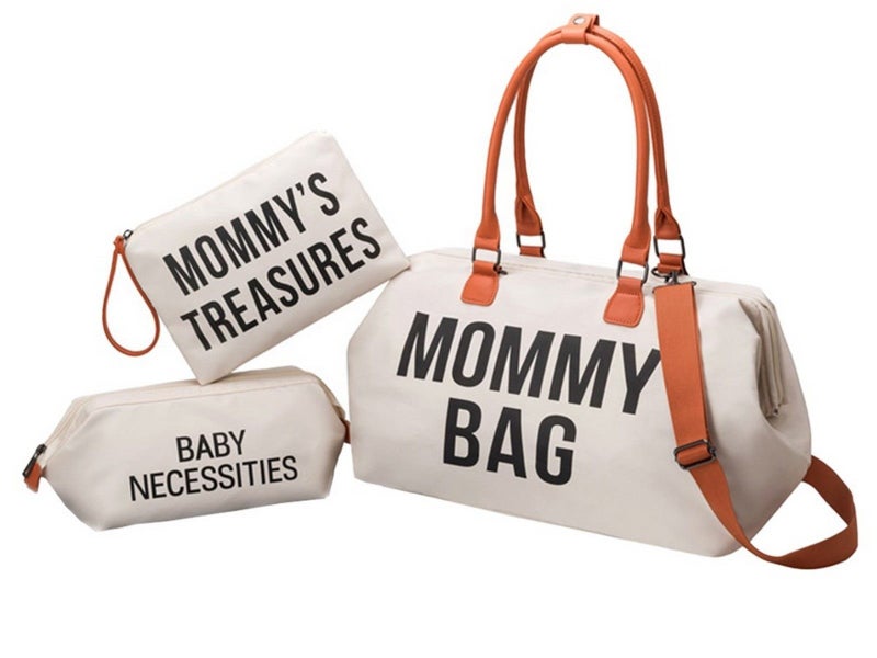 Set of 3Pcs Large Capacity Diaper Tote Bag Mommy Bag with Shoulder Strap Beige Carousel 1