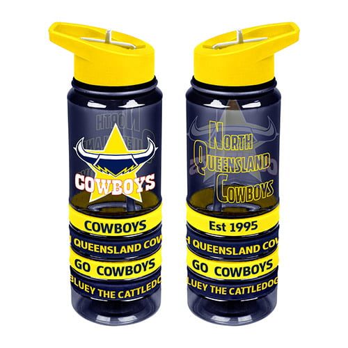 North QLD Queensland Cowboys NRL Tritan Drink Water Bottle with Wrist Bands Carousel 1