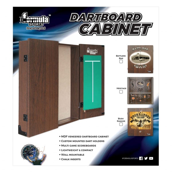 Formula Sports Dart Board Game 15 inch and Black Ash Cabinet Set Carousel 6