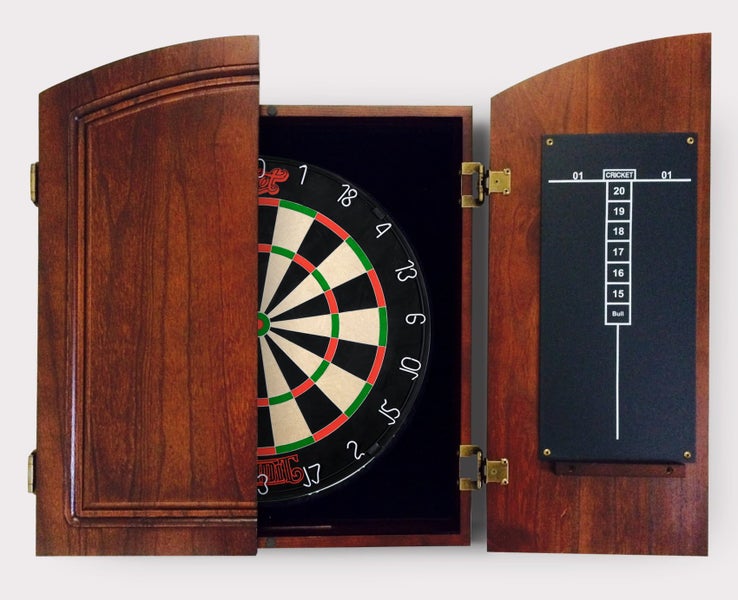 SHOT DARTS Bandit Original Bristle Dart Board + Cherry Wood Cabinet + Darts Carousel 1