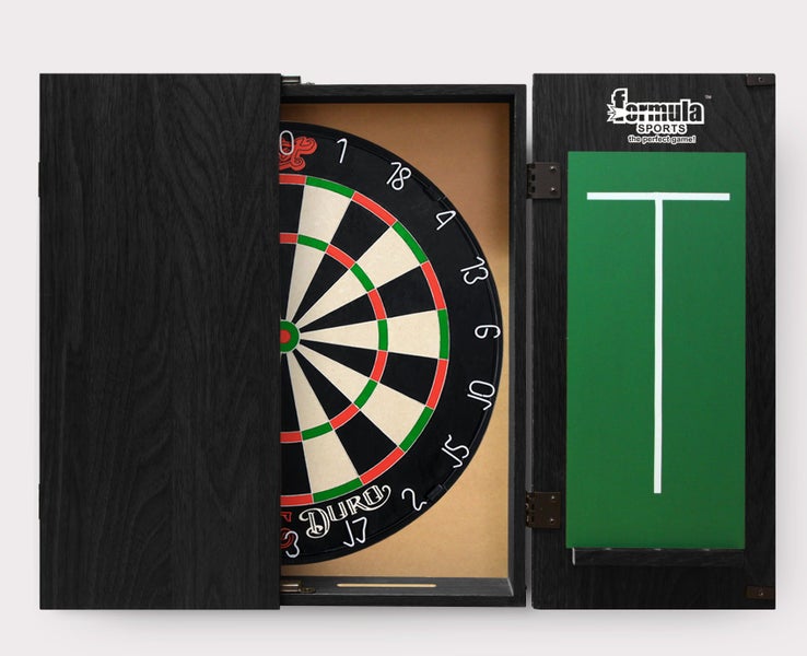 SHOT DARTS Bandit Duro Bristle Dart Board + Black Ash Cabinet + Darts Carousel 1