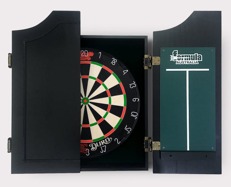 SHOT DARTS Bandit Duro Bristle Dart Board + Black Solid Wood Cabinet + Darts Carousel 1