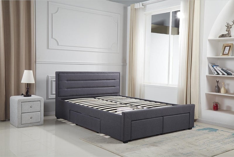 CAVINDESH QUEEN BED BASE GREY COLOUR FABRIC WITH FOUR DRAWER Carousel 6