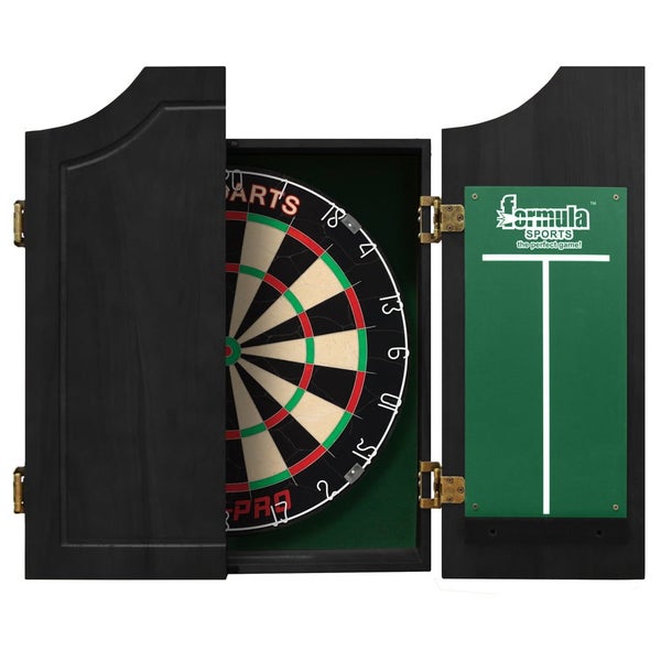 TEX PRO Dart Board Set With SOLID WOOD Black Ash Cabinet Carousel 1