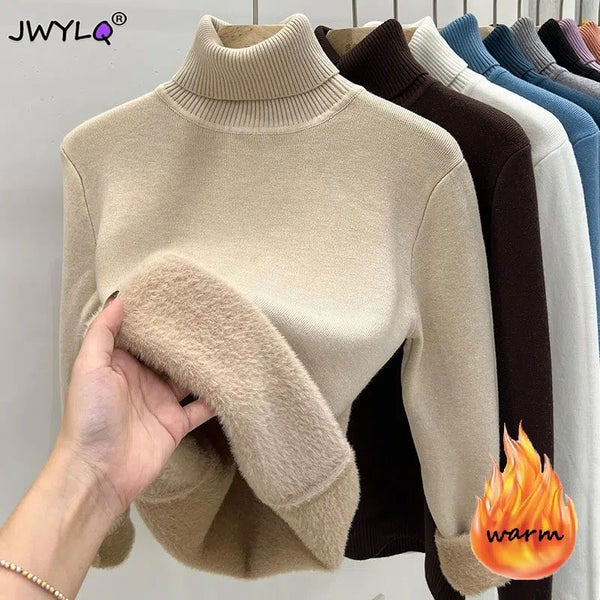 Thicken Velvet Turtleneck Sweater Women Korean Fashion Lined Warm Carousel 2