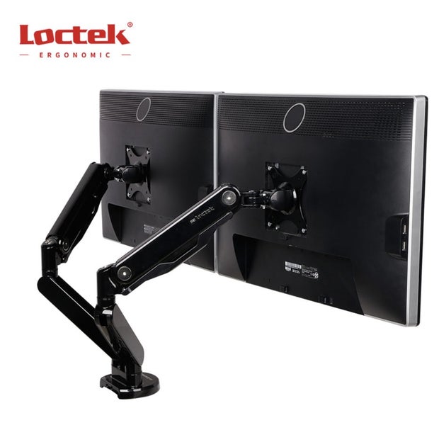 Loctek Pro Mount, 10"-30" Dual Gas Spring Monitor Stand - Aluminum Black Carousel 2