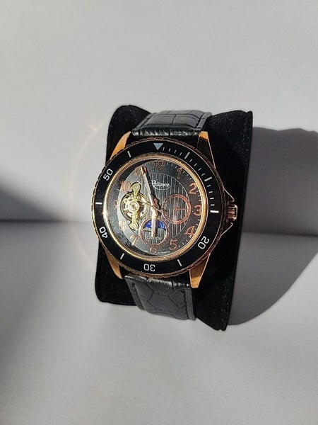 Croton Reliance GOLD Auto Multi-Function Watch with BLACK Leather Strap Carousel 1