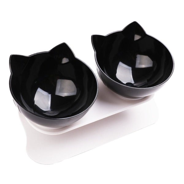 Vaka Black Double Cat Bowl Pet Stand Dog Elevated Feeder Food Water Raised Lifte Carousel 1