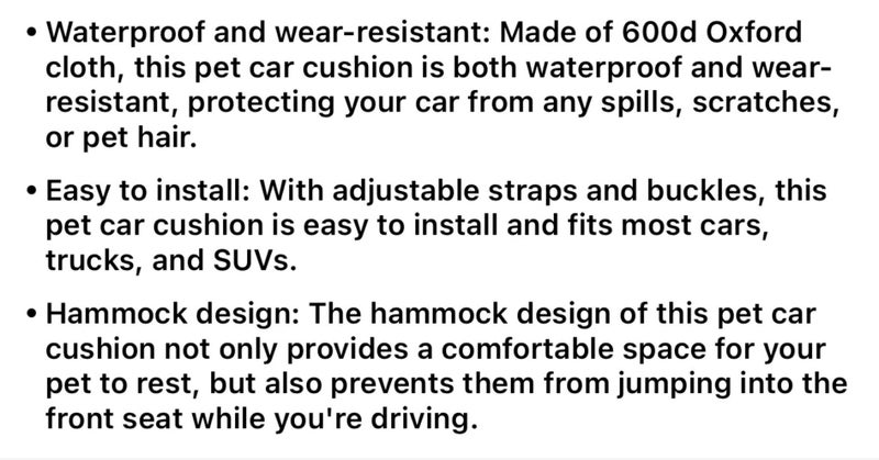 Pet Car Cushion, Pet Car Rear Back Seat Waterproof Cover Mat Carousel 6