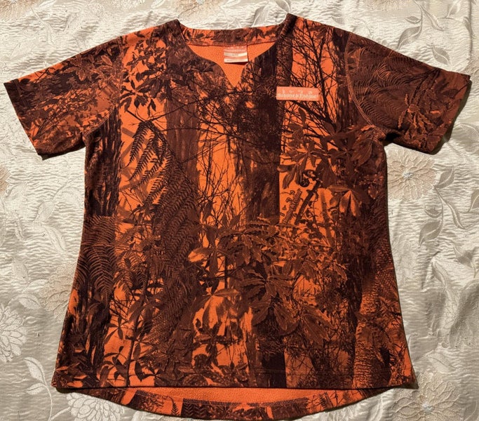 Hunting and Fishing - Orange Camo Short Sleeve Fleece Top - L/ Sz 14 Carousel 1