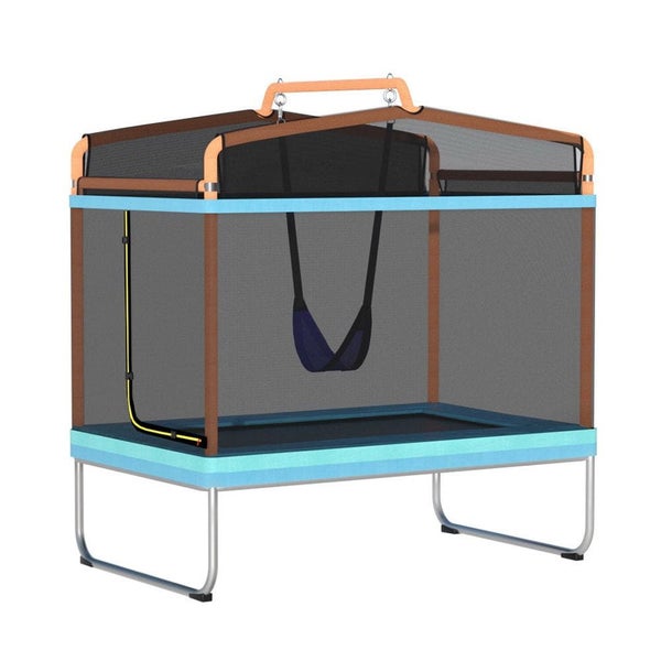 Trampoline 6ft Kids 2-in-1 Swing Belt Safety Net Gift Rectangle Orange Carousel 1