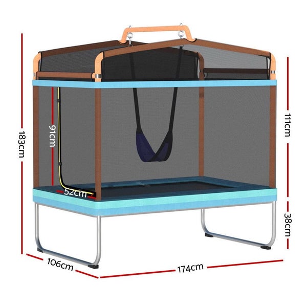 Trampoline 6ft Kids 2-in-1 Swing Belt Safety Net Gift Rectangle Orange Carousel 2