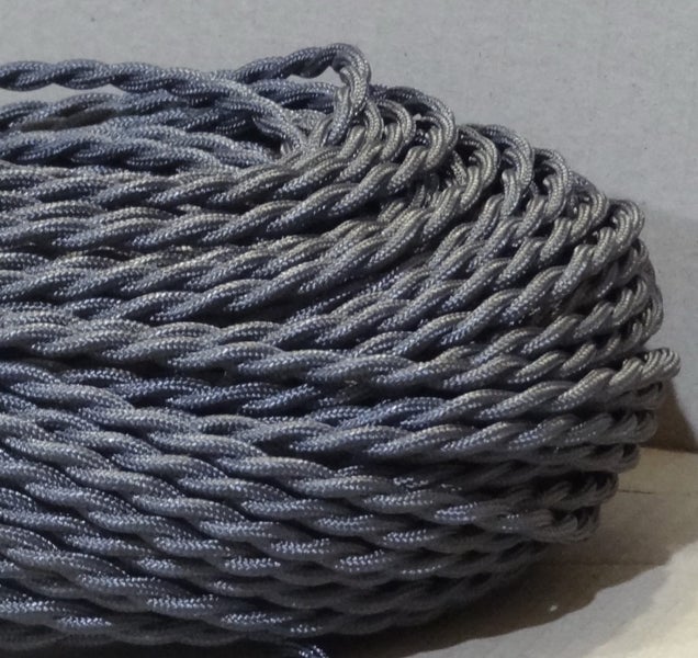 Twisted Electrical Fabric Cable / Cord 3-core. Silver Grey Carousel 1