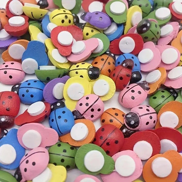 NEW 100pcs/Bag Mixed Colorful Wooden Ladybugs Flatback Ornaments Carousel 2