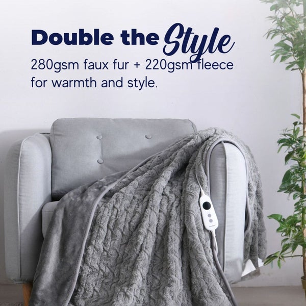 Dreamaker 500Gsm Faux Fur Heated Throw Silver 200 x 180cm Carousel 2