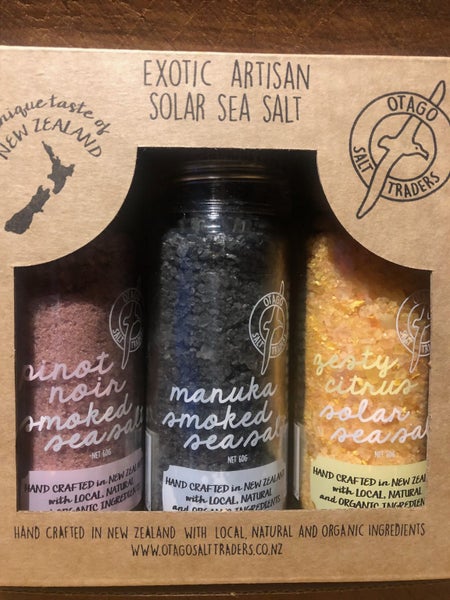 Gift Pack, Pinot Noir Smoked Salt, Manuka Smoked Salt, Zesty Citrus Smoked salt. Carousel 1