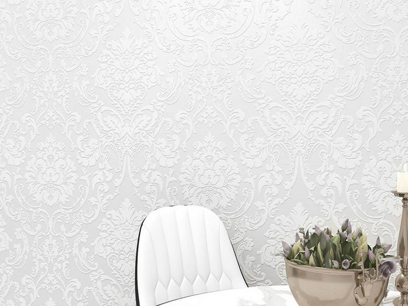 3m Self Adhesive 3D Damask Wallpaper European Style Wallpaper Home Decor White Carousel 3