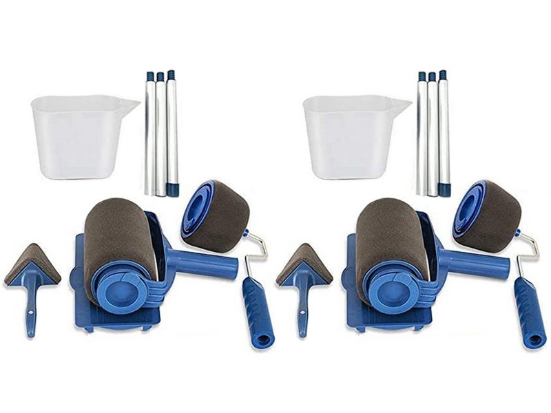 Two Sets of 12Pcs Paint Roller Brush Kit with Stainless Steel Extension Poles Carousel 1