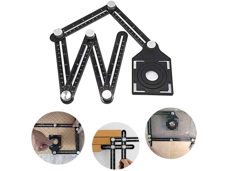 Angle Measuring Ruler Template Tool Glass Floor Tile Hole Puncher Locator Carousel 1