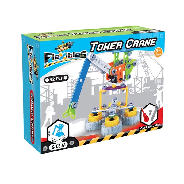 92pcs Construct IT Flexibles DIY Tower Crane Toy w Tools STEM Build Kit Kids 4+ Carousel 1