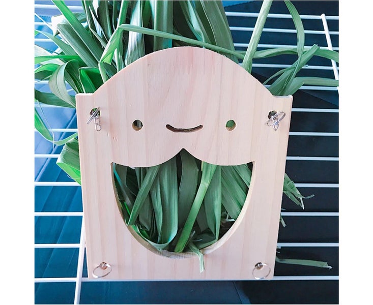 Rabbit Hay Feeder Rack Bunny Wooden Grass Food Bin for Small Animal Carousel 3