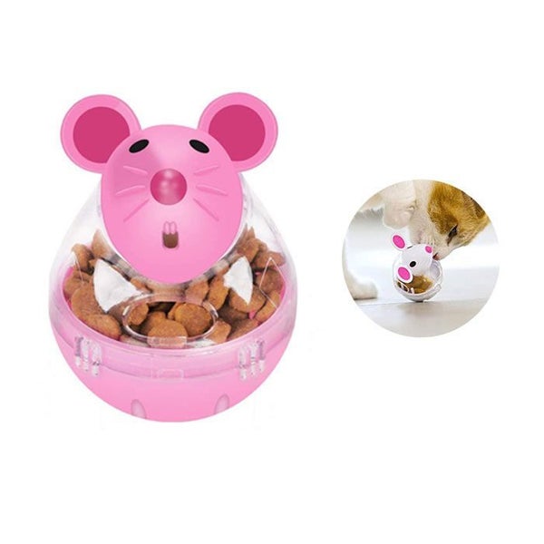 Small Cat Mice Tumbler Shaped Pet Treat Ball -Pink Carousel 1