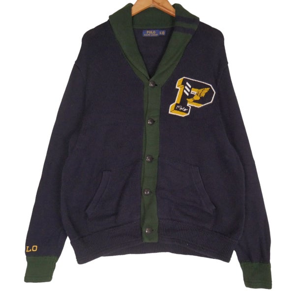 Polo Ralph Lauren Navy Embroidered Knit Shawl Cardigan XL Carousel 1