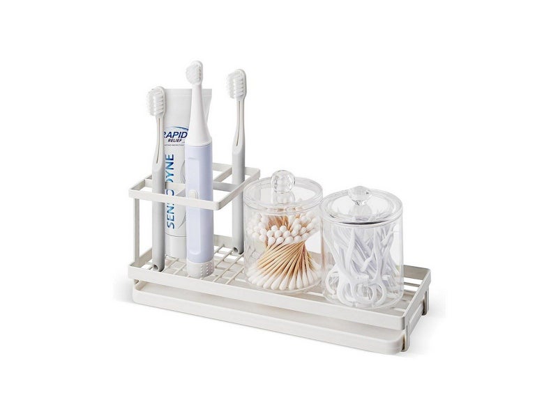Toothbrush Holder 4 Slots Metal Organizer with Drainage White Carousel 1