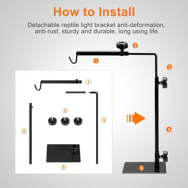Simple Deluxe Reptile Lamp Stand Metal Floor Light Holder Basking Lamp-Holder64543612163330112