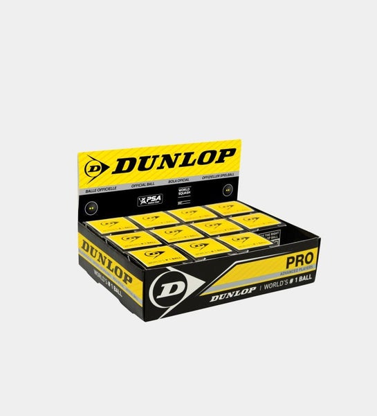 Dunlop Pro Squash Ball Double Yellow Dot 12 Pack Carousel 1