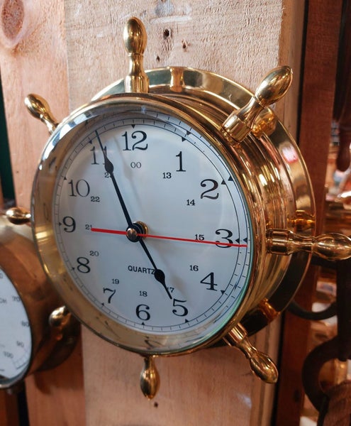 Brass Ship's Wheel Clock 9" Carousel 3
