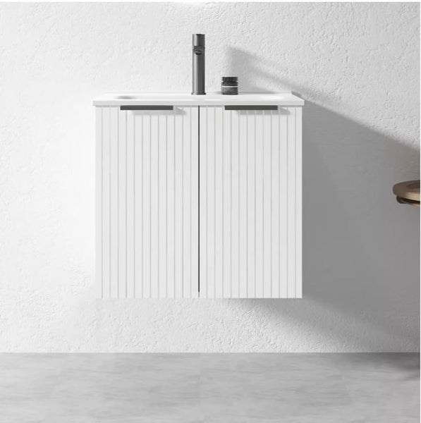 600MM White Wall Hung Plywood Vanity with Ceramic Basin Carousel 1