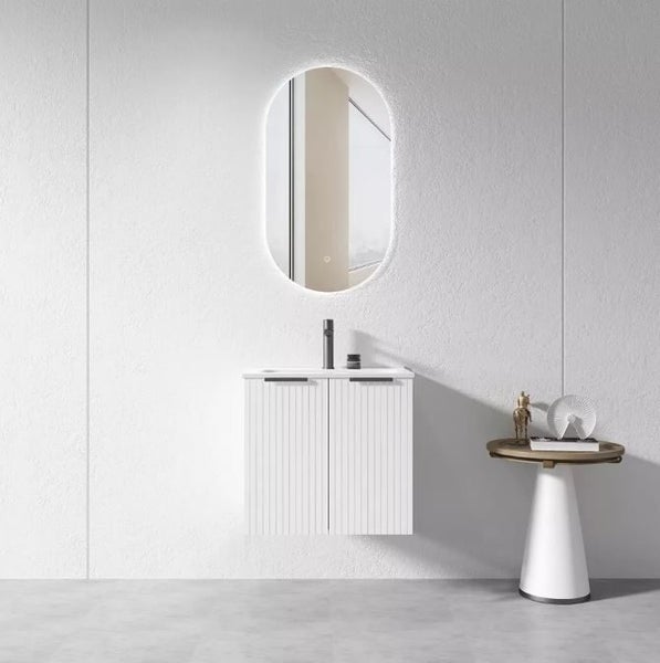 600MM White Wall Hung Plywood Vanity with Ceramic Basin Carousel 2