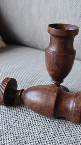 $50 NR Vintage Old carved wood chalice / cups / wine goblets x 2 Carousel 6