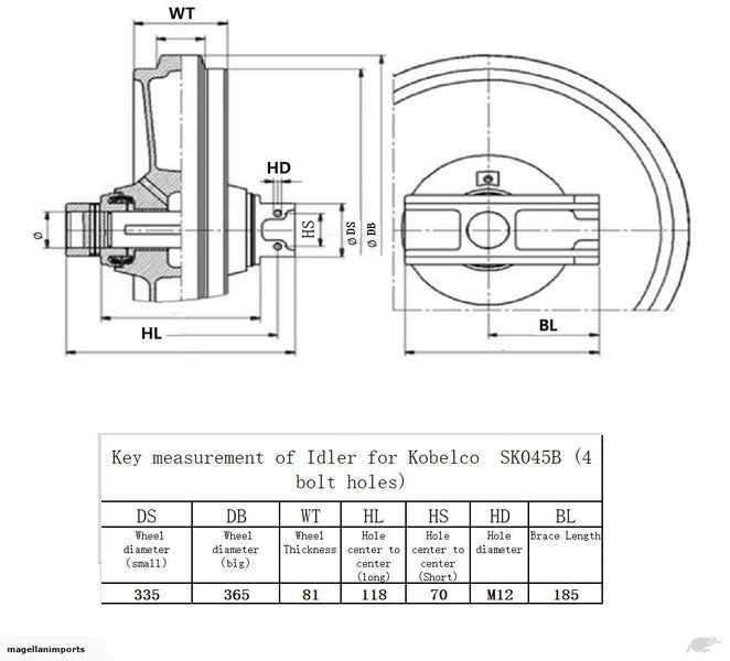 Idler for Kobelco SK045 (4 bolt holes) Carousel 2