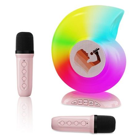 Mini Karaoke Machine for Kids,Portable Bluetooth Speaker with 2 Wireless Microph Carousel 1