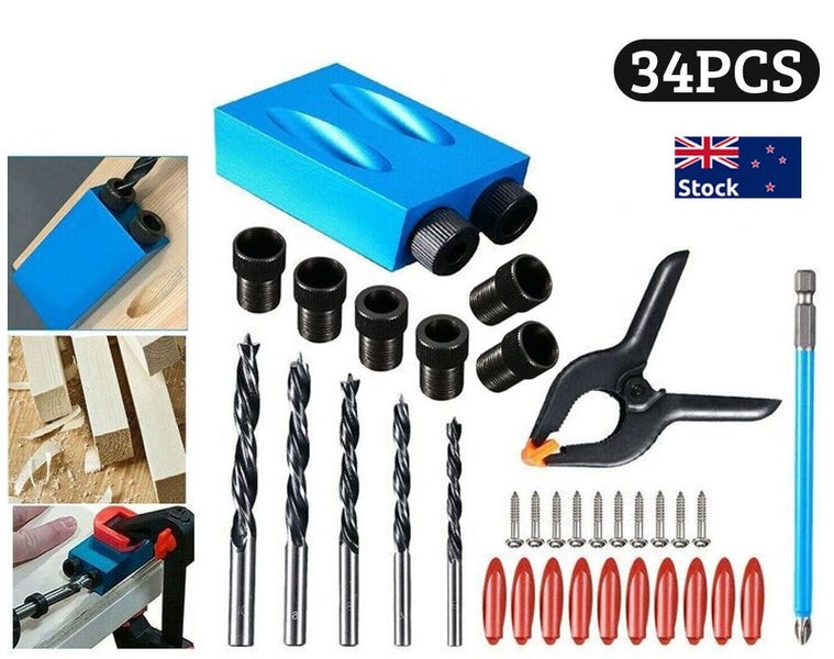 34pcs Pocket Hole Jig Kit, 15° Woodworking Inclined Hole Jig Carousel 1