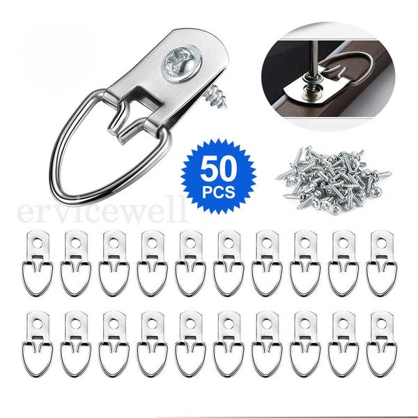 50pcs D-Ring Painting Picture Frame Wall Mirror Hanger Hanging Hooks + Screws Carousel 1