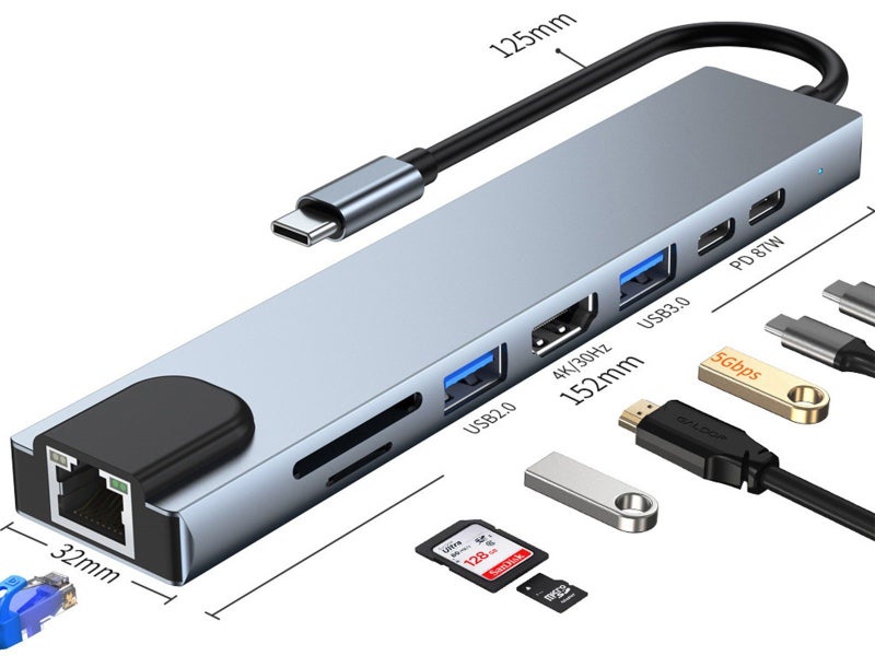 8-in-1 USB-C Hub Adapter Multi-Interface Docking Station Carousel 2