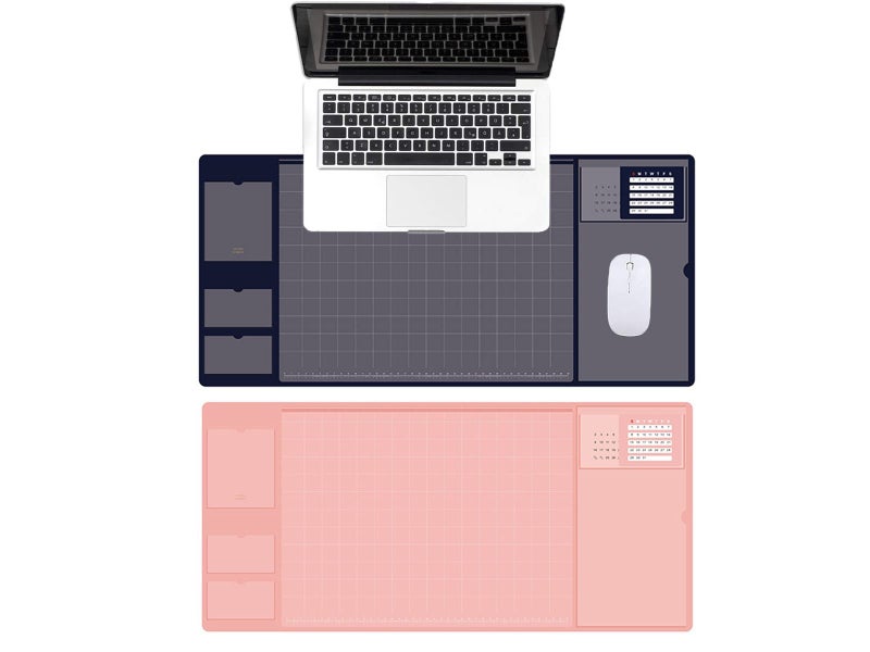 2 X Blue Pink Office Mouse Mat with Waterproof PVC Cover Visible Pocket for Card Carousel 1