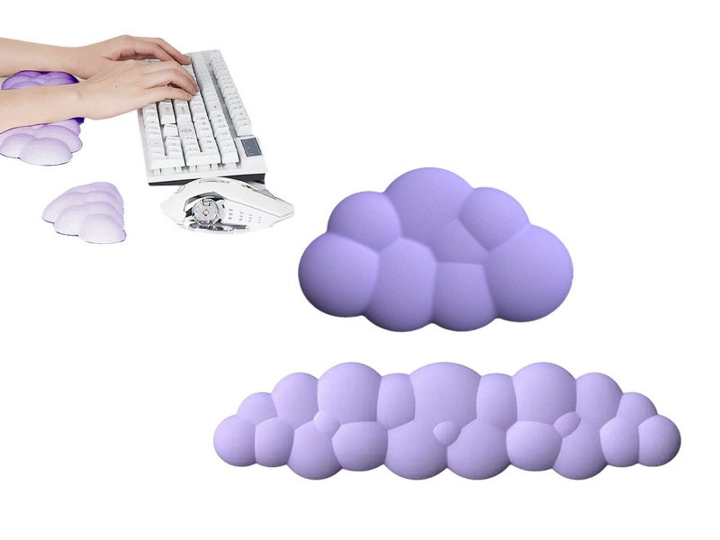 2Pcs Ergonomic Cloud Wrist Rest Keyboard Mouse Wrist Pad Wrist Support - Purple Carousel 1