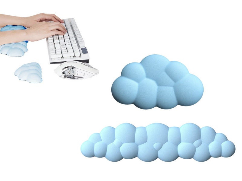 2Pcs Ergonomic Cloud Wrist Rest Keyboard Mouse Wrist Pad Wrist Support - Blue Carousel 1