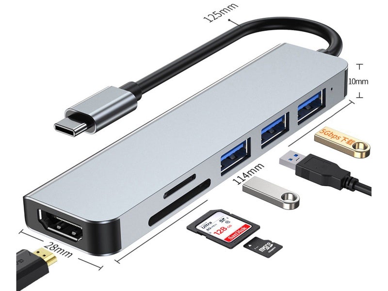 6-in-1 USB-C Hub Adapter Multi-Interface Docking Station Carousel 2
