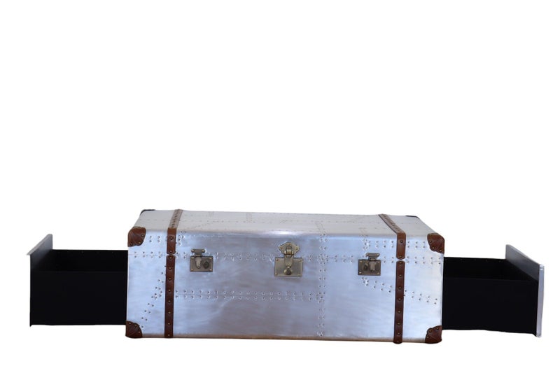 TNC Trunk Coffee Table, Aluminum & Leather, ATK06162863860899073113